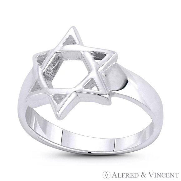 Star of David Jewish Emblem Religious Symbol Ring in .925 Sterling Silver Sz. 8 - Picture 1 of 3